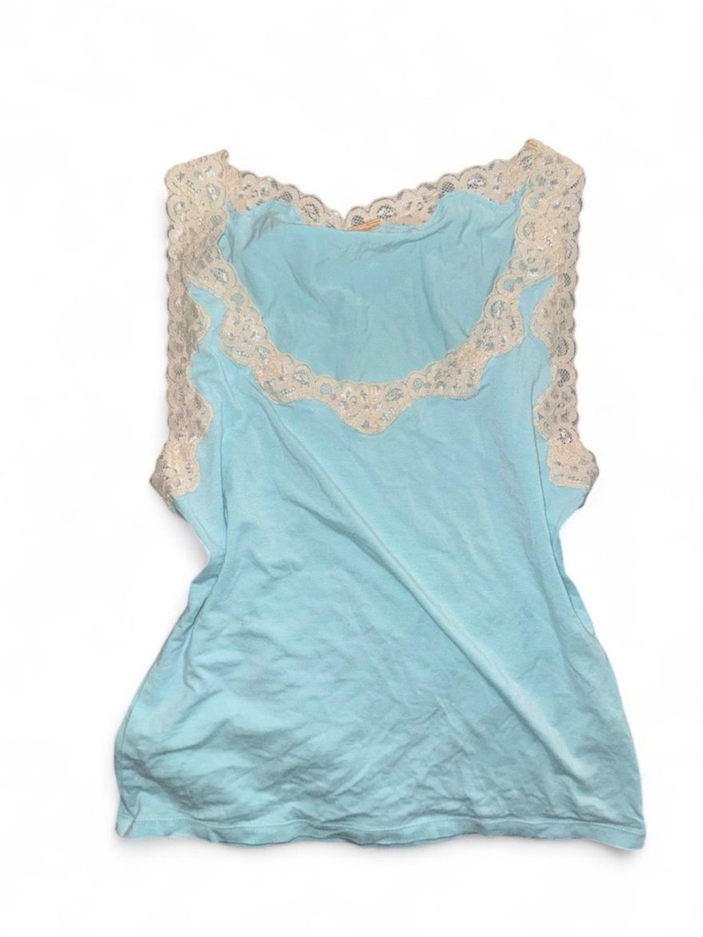 Y2K Aqua Light Blue Lace-Trim Tank Top